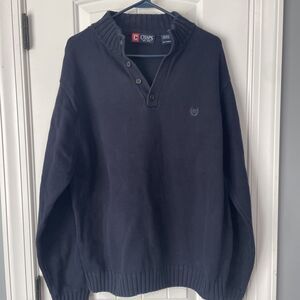 Chaps‎ Sweater MENS XL Mock Neck Buttons Navy Blue Cotton
